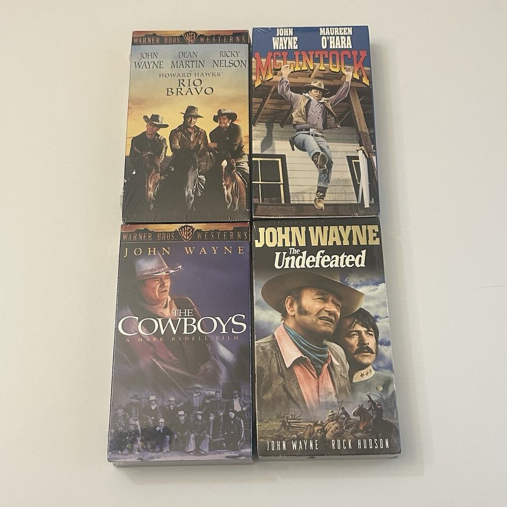 John Wayne 4 VHS Western Lot McLintock, Rio Bravo, Undefeated, Cowboys NEW